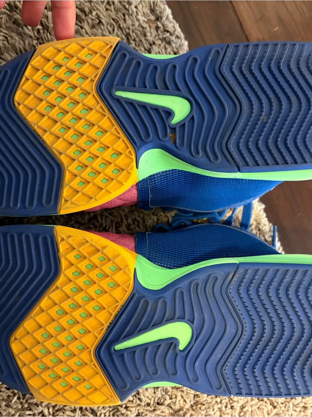 Nike Blue Athletic Shoes with Yellow and Neon Green Accents